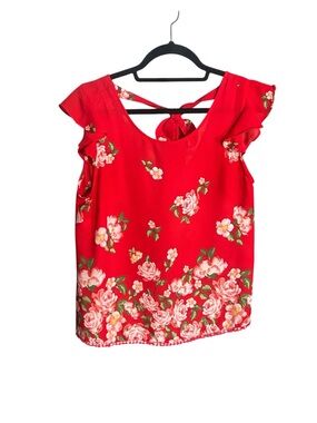 Twine & String Red Floral Tie-Back Top